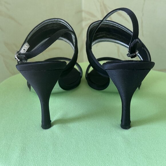 MIA BLACK MESH DRESS SHOE SANDALS HEELS W/RHINESTONE BUCKLE:PREOWNED BLACK 8 1/2 - Picture 7 of 15